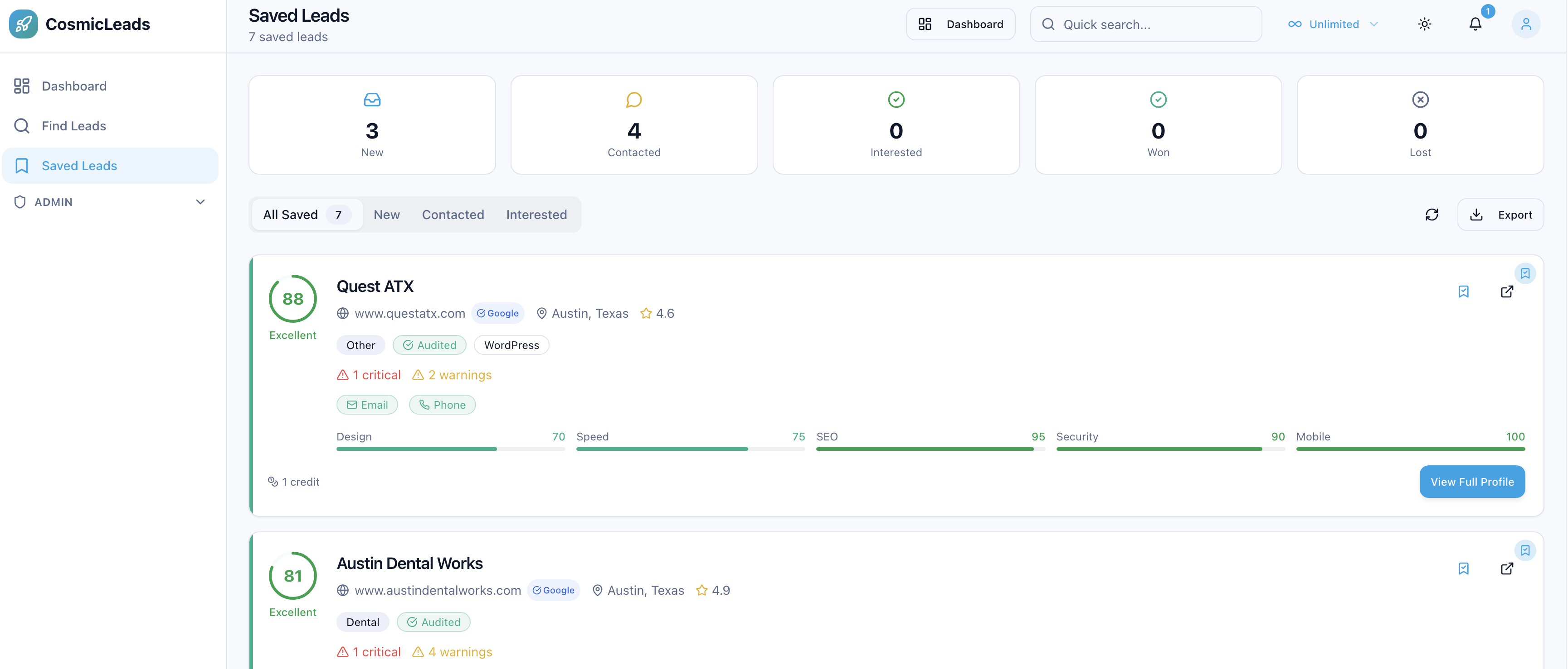 CosmicLeads.io - Screenshot 4 showing product features and functionality