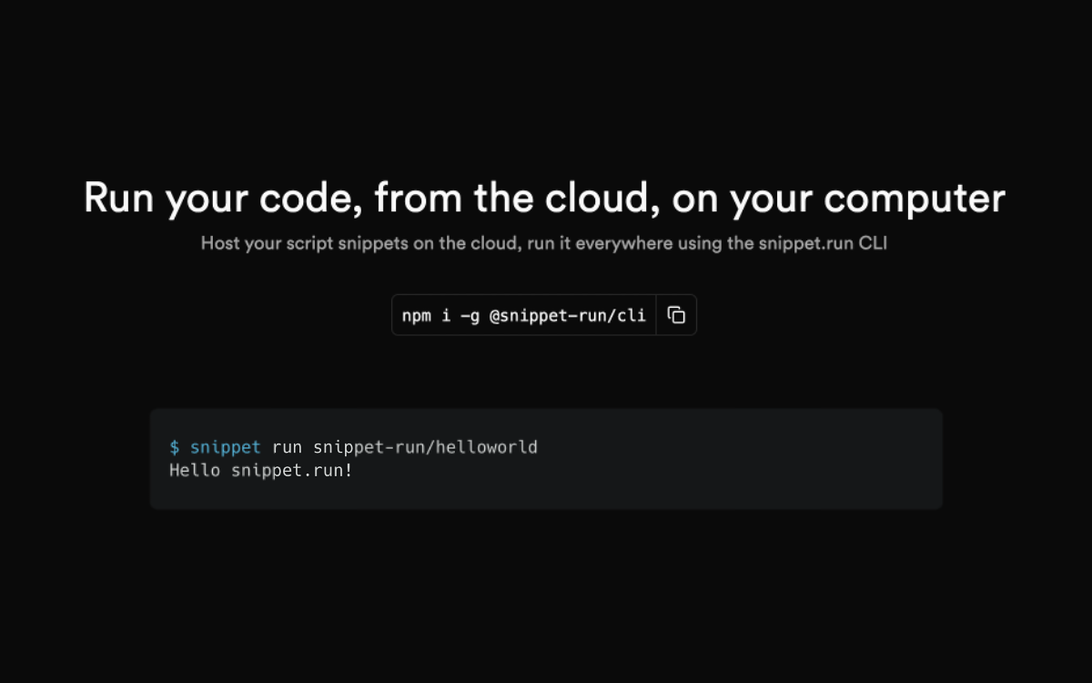 startuptile snippet.run-Run your code from the cloud on your computer