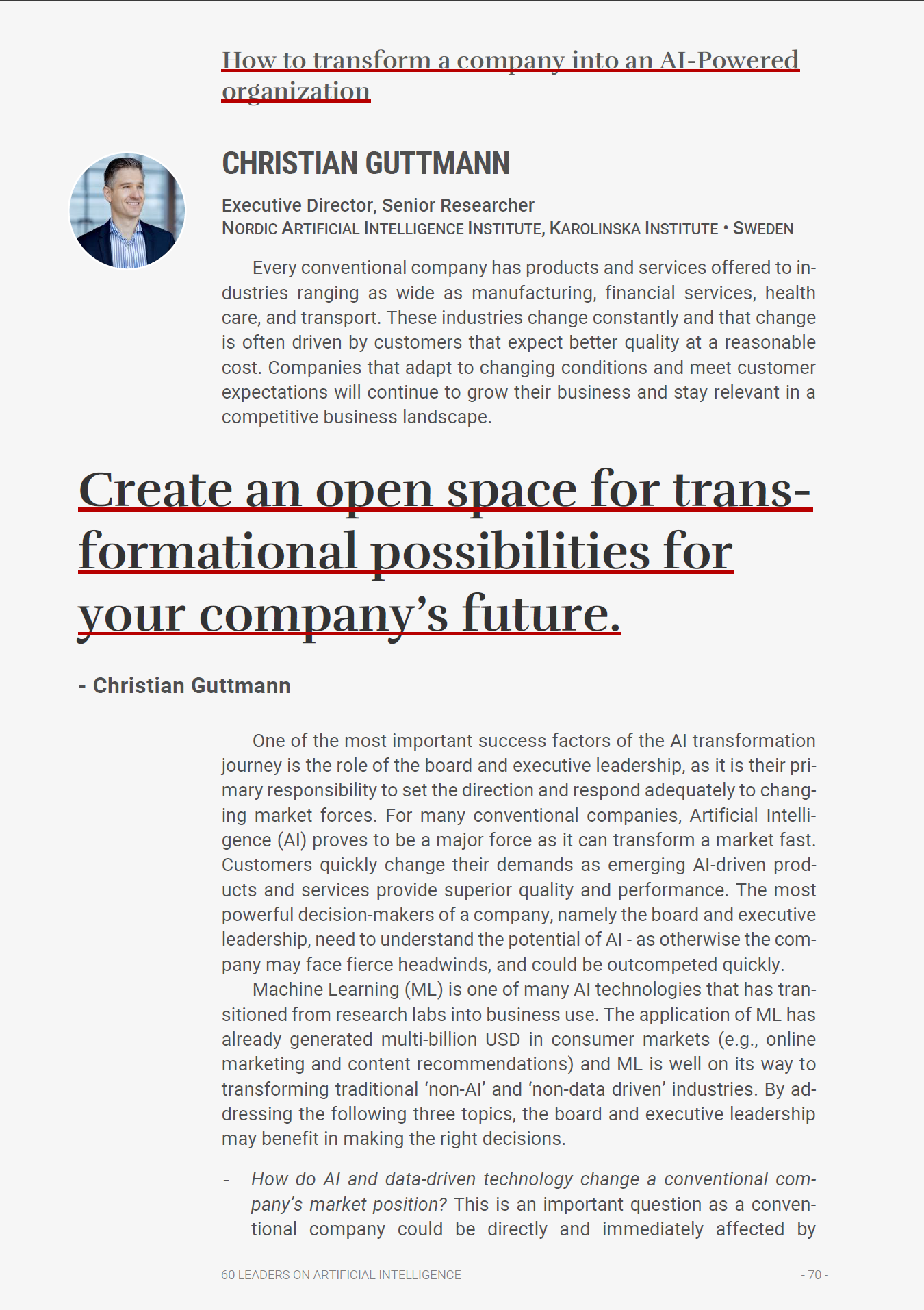 60 LEADERS ON ARTIFICIAL INTELLIGENCE - From Algorithms to Ethics. A holistic view of AI media 22