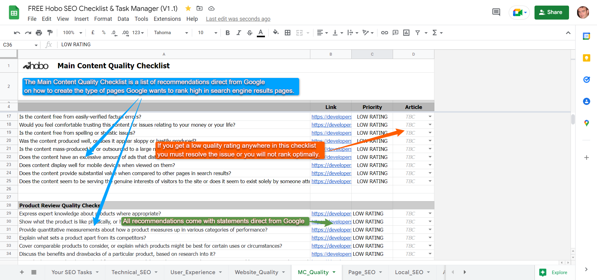 Lista de verificación de SEO HOBO y administrador de tareas media 2
