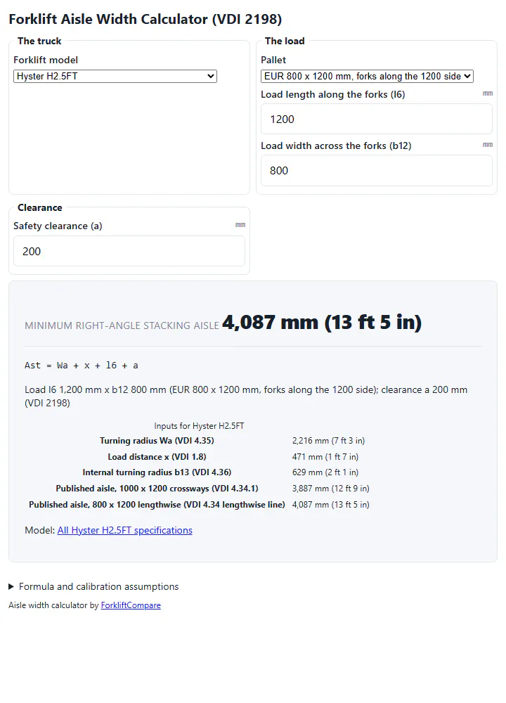 Forklift Aisle Width Calculator gallery image
