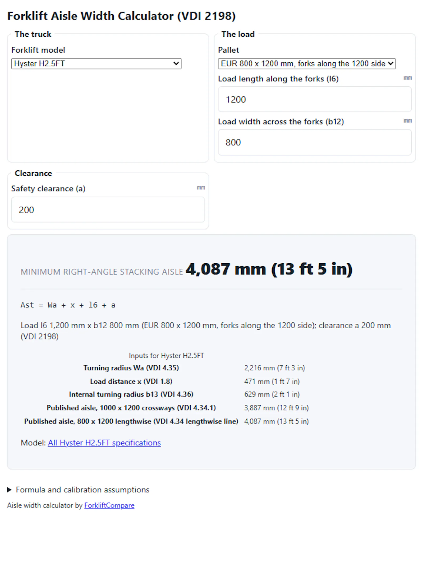 Forklift Aisle Width Calculator screenshot 4