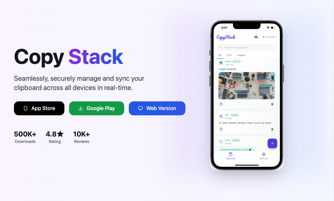 Copy Stack - Main screenshot showing features and interface
