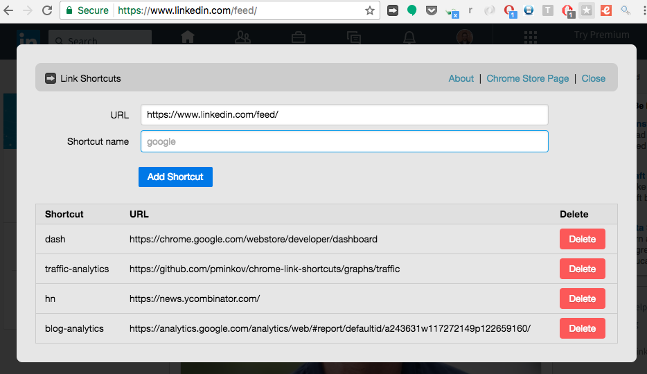 Link Shortcuts Chrome Extension gallery image