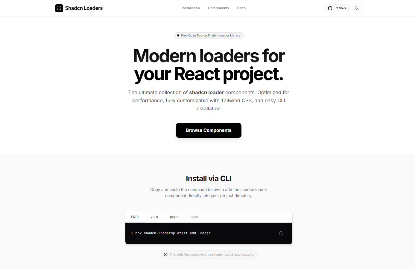 Shadcn Loaders - Main product screenshot demonstrating key features and user interface