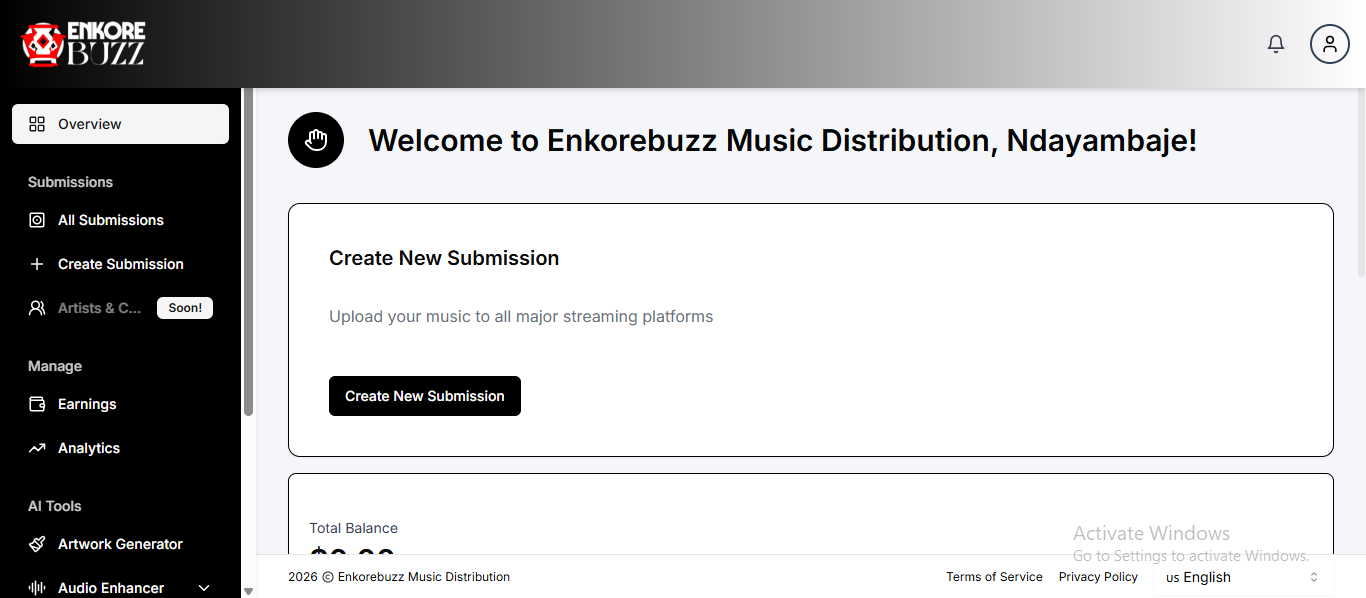 EnkoreBuzz Music Distribution Platform - Screenshot 3 showing product features and functionality