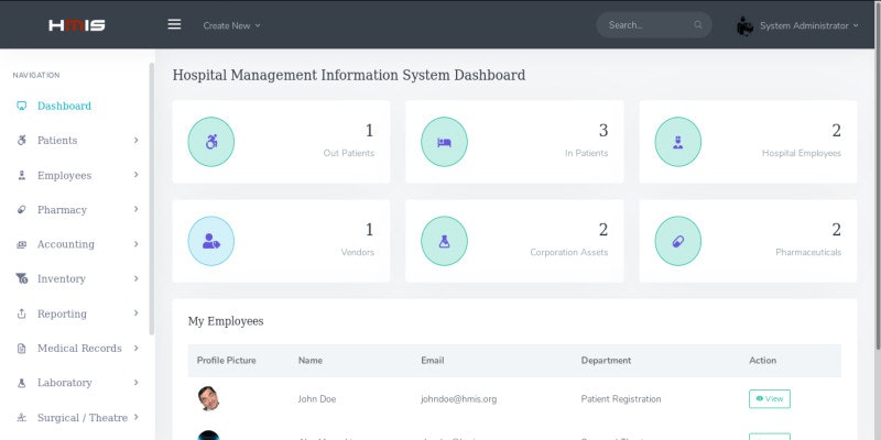 HMIS - Main screenshot showing features and interface