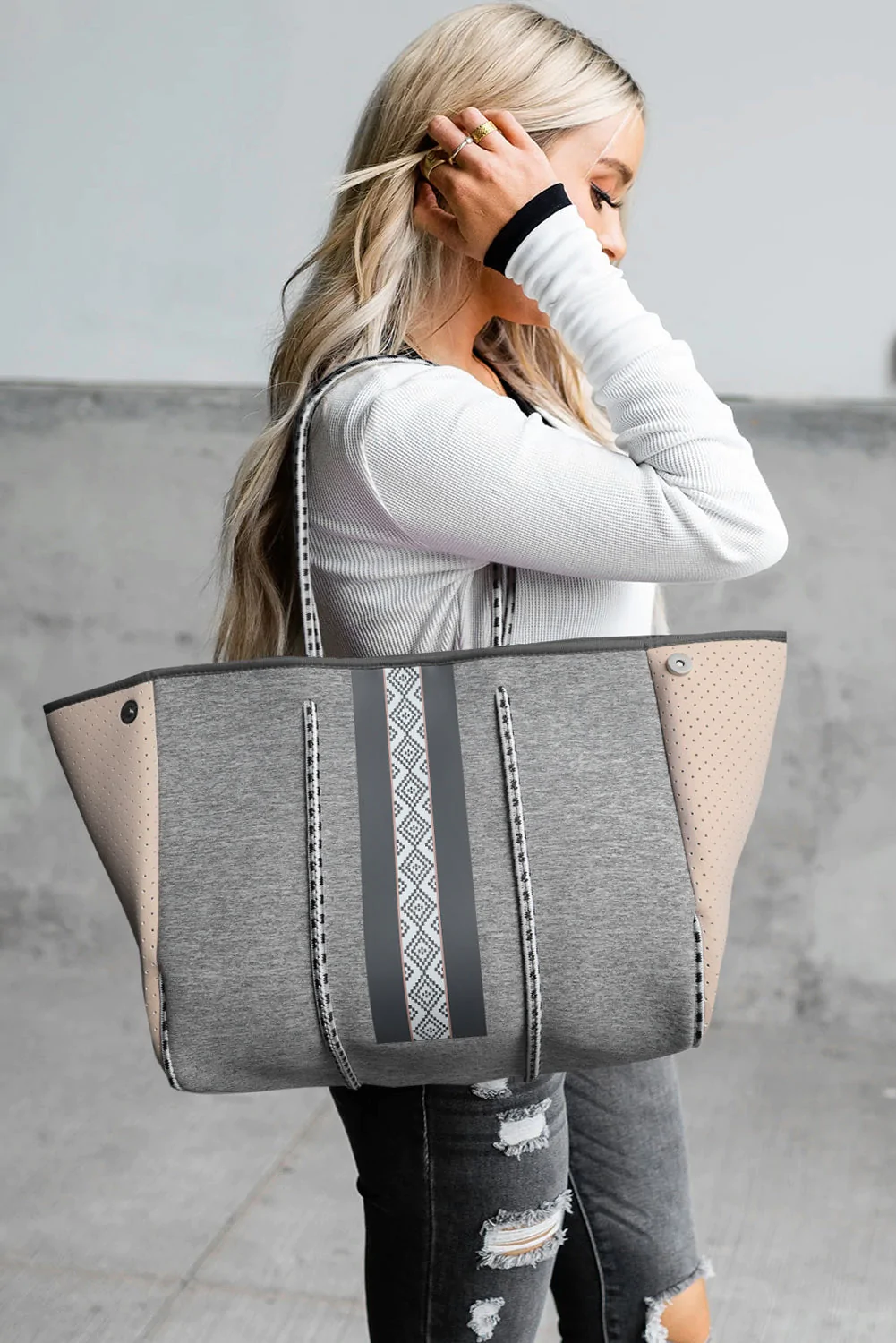 Neoprene Color block Tote Bags