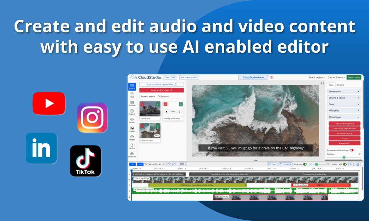 startuptile CloudStudio-Web based AI enabled video creation and editing platform