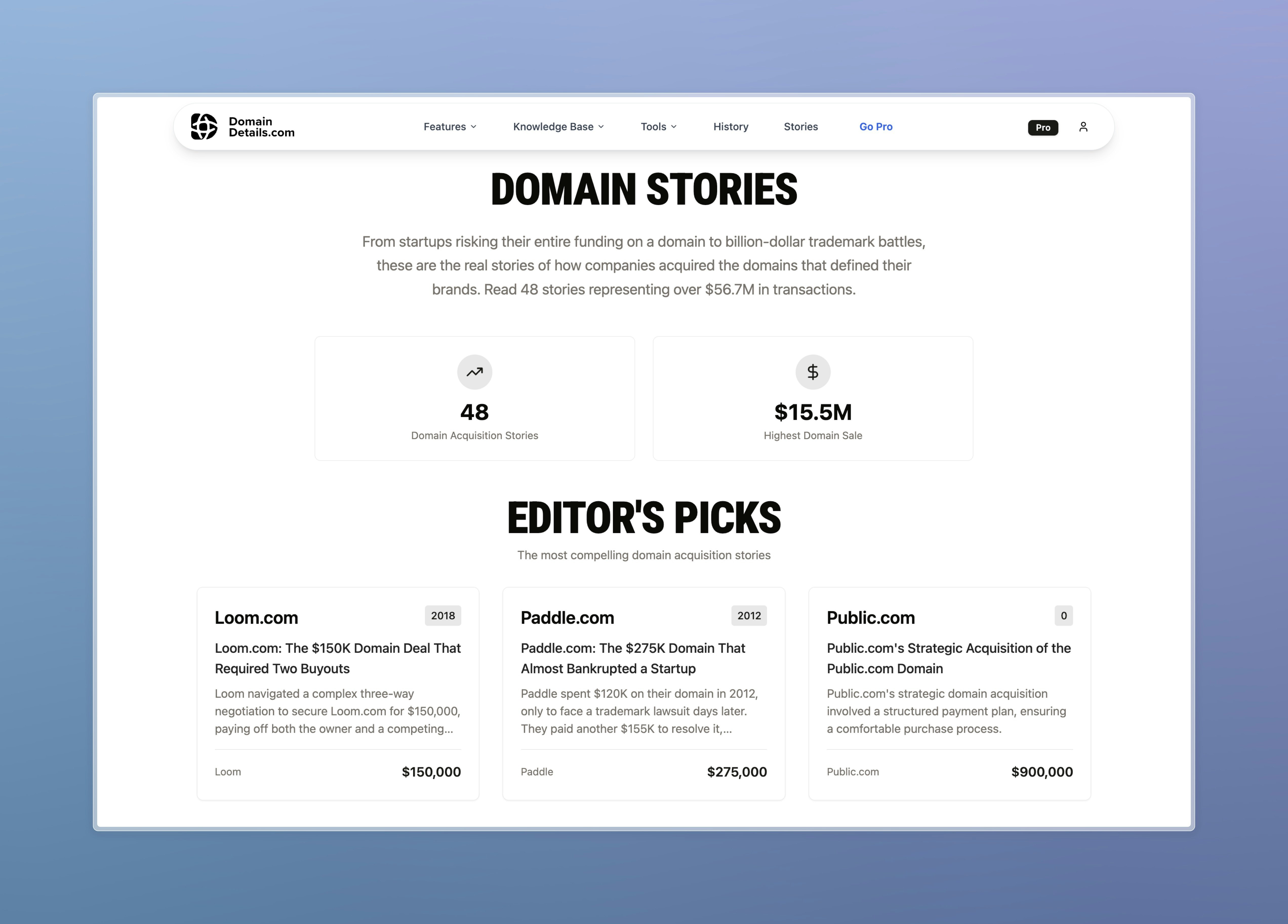 Domain Stories - Big Domain Sales Tales