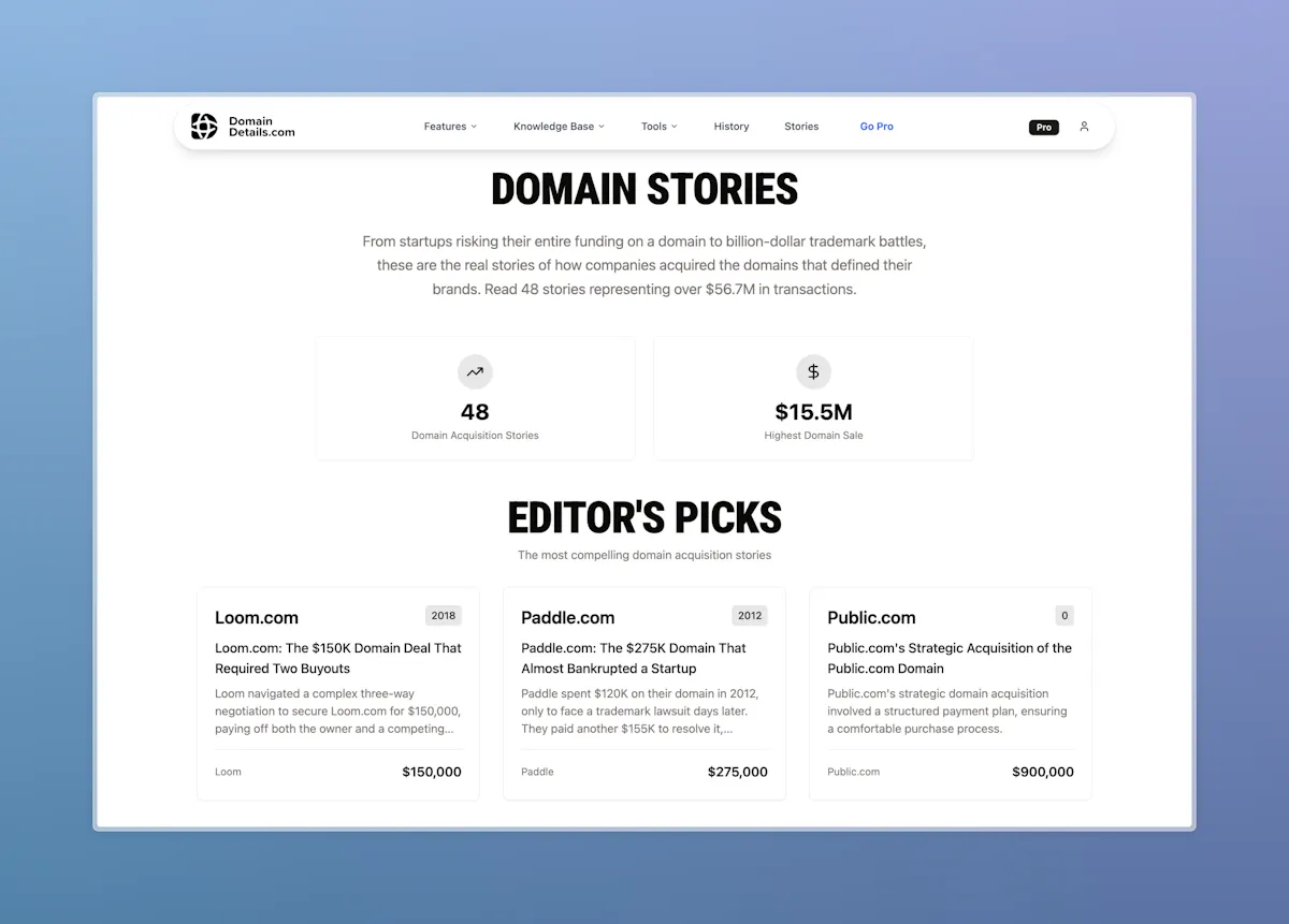 Domain Stories - Big Domain Sales Tales