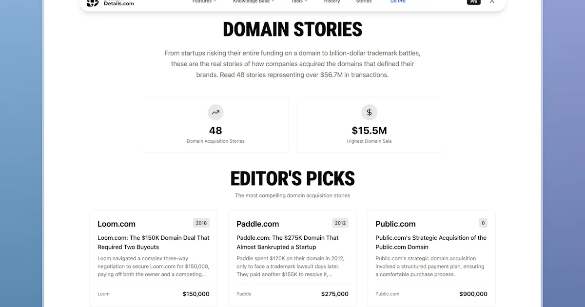 Domain Stories - Big Domain Sales Tales