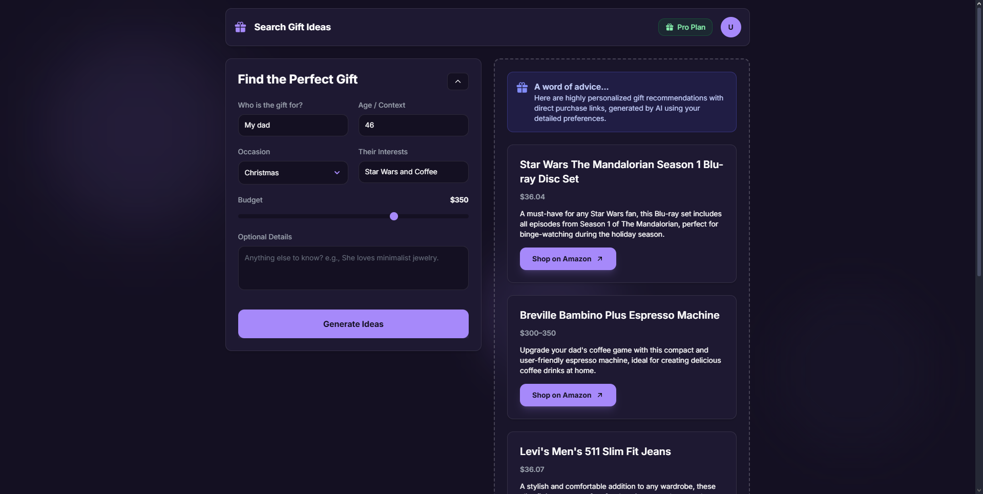 Search Gift Ideas - Screenshot 2 showing product features and functionality