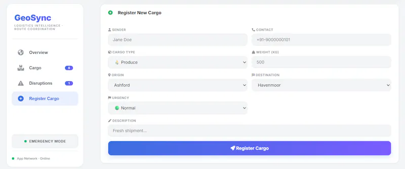 GeoSync — Intelligent Logistics Network screenshot 2