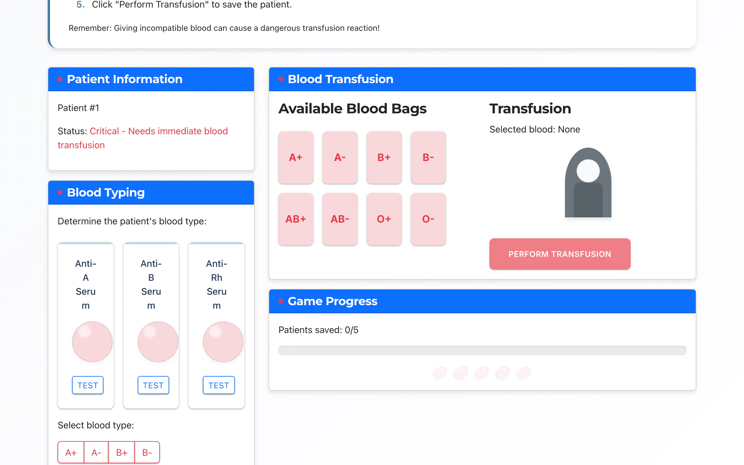 Blood Typing Game gallery image