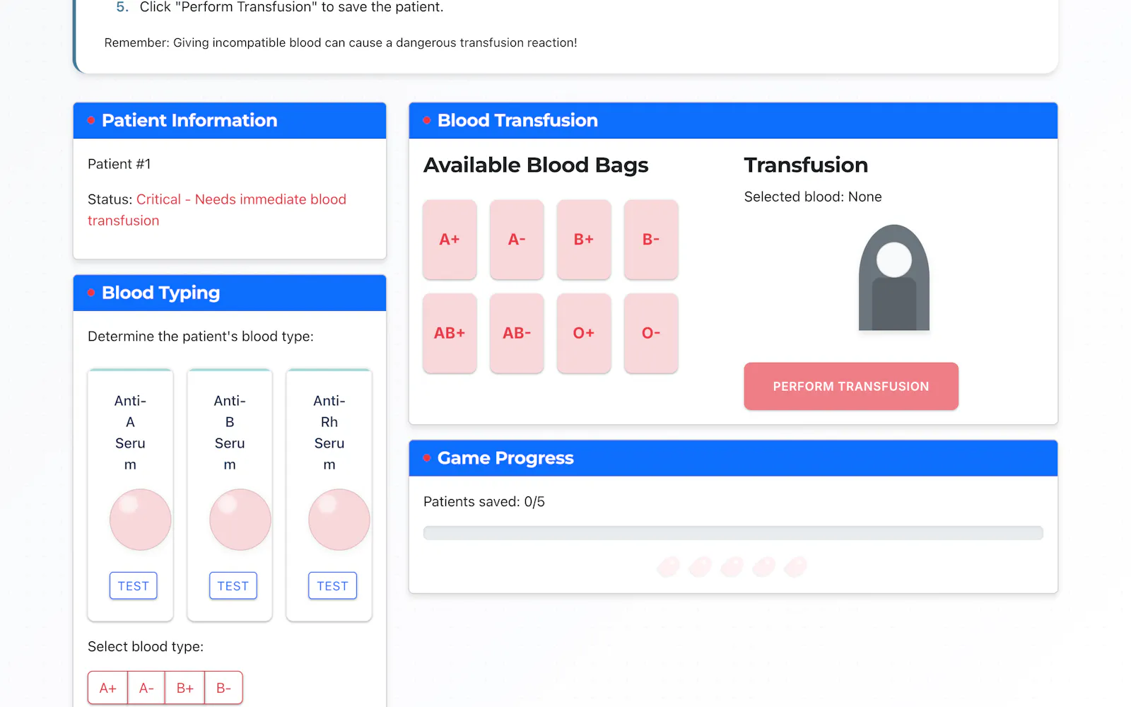 Blood Typing Game screenshot 2