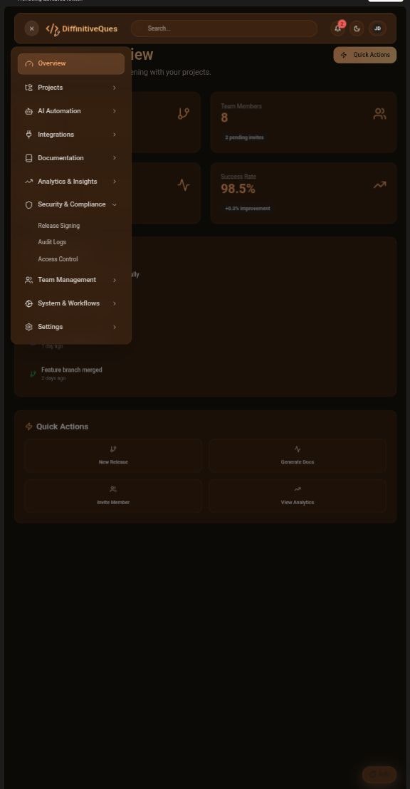 Mídia 5 de Diffinitiveques - Geração inteligente de Changelog para equipes de desenvolvimento modernas.