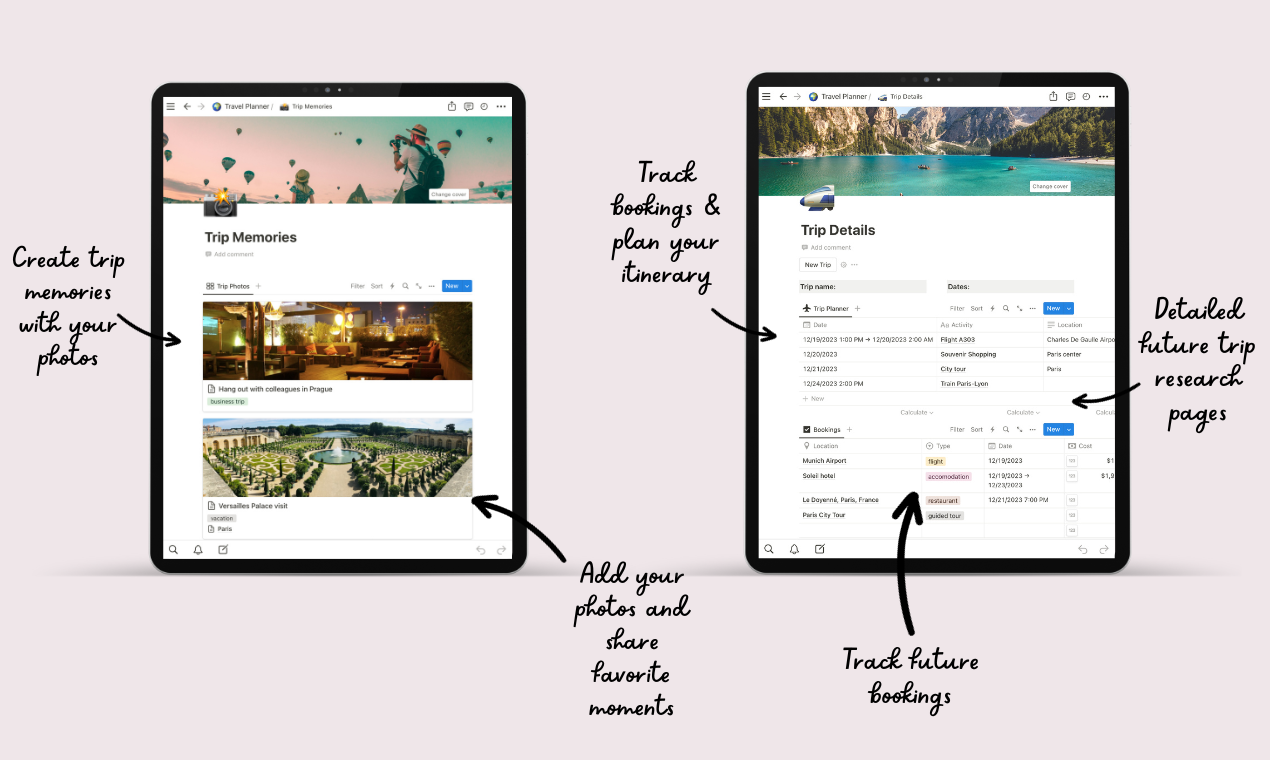 Trip Planner Notion -sjabloon - Waar ideeën vluchten en reizen beginnen media 5