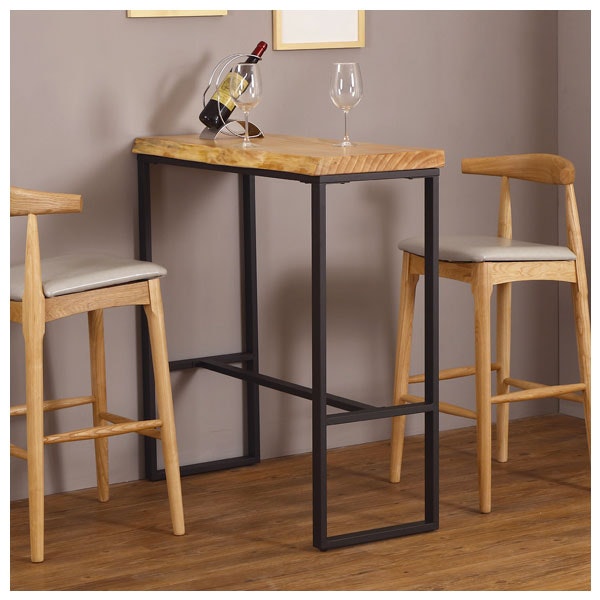 原木長方形木製鐵藝吧枱(松木)-100cm gallery image