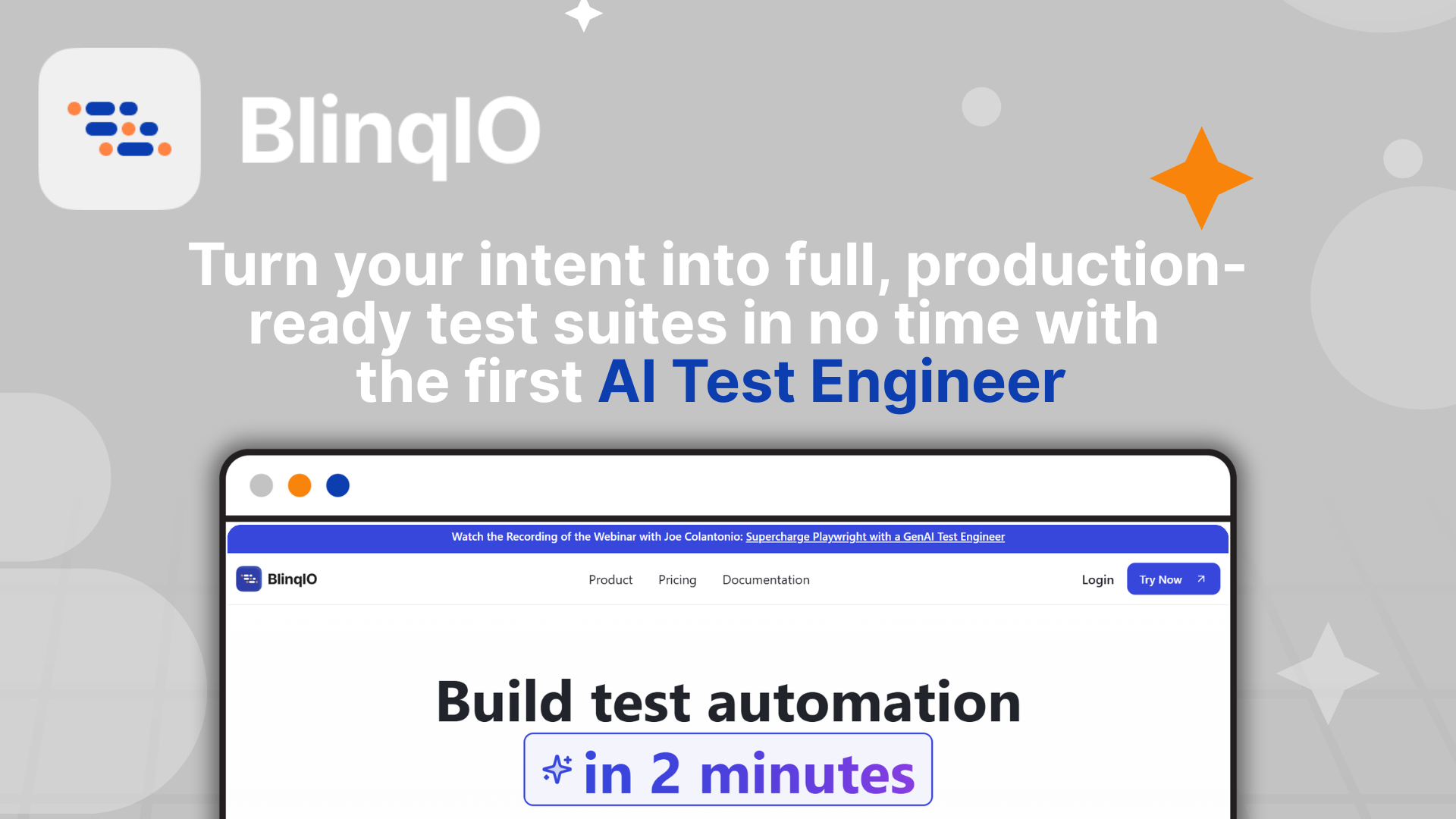 AI Test Engineer by BlinqIO - Main product screenshot demonstrating key features and user interface