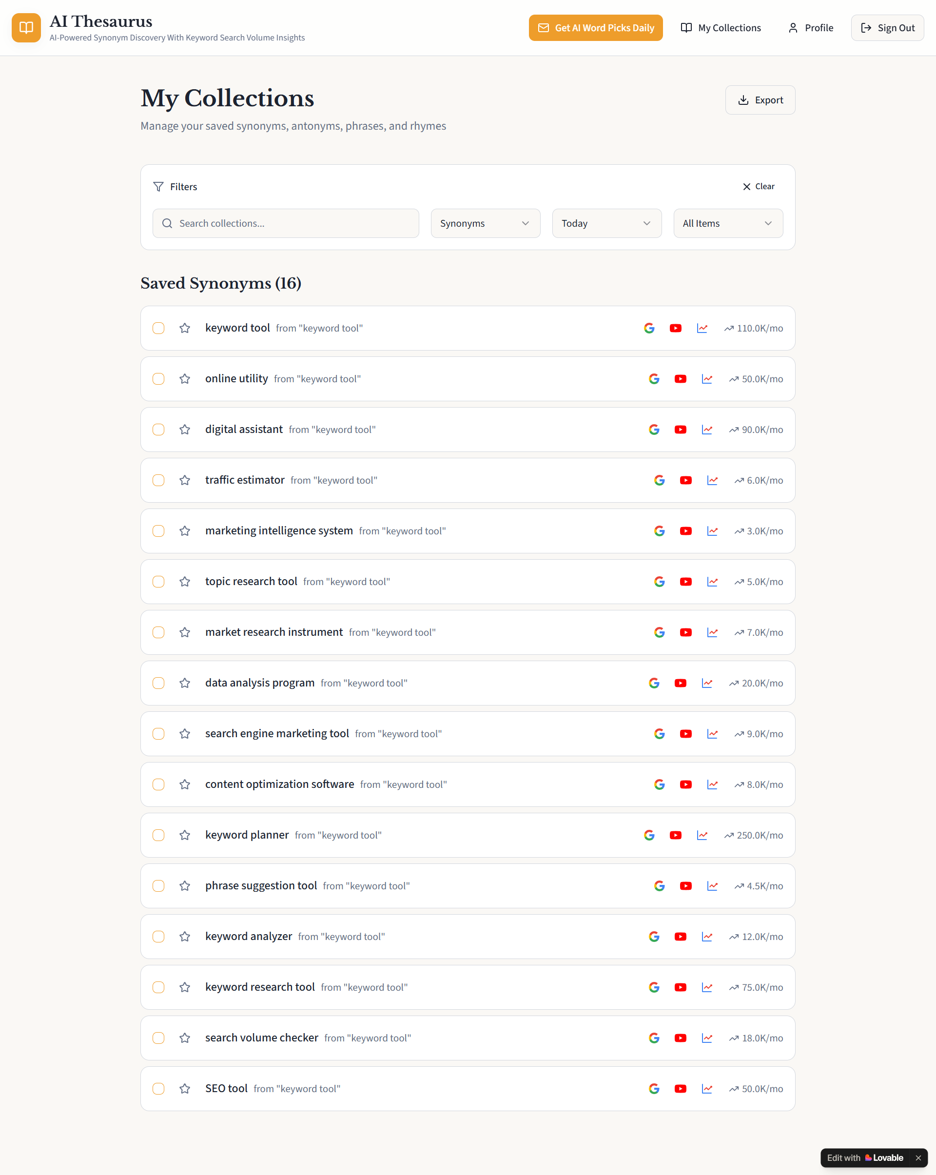 AIThesaurus.io - Screenshot 2 showing product features and functionality