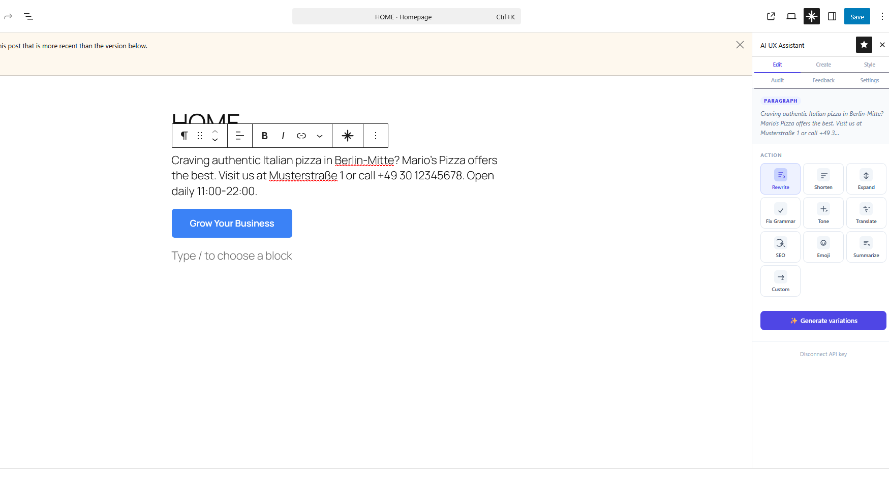 AI UX Assistant for WP gallery image