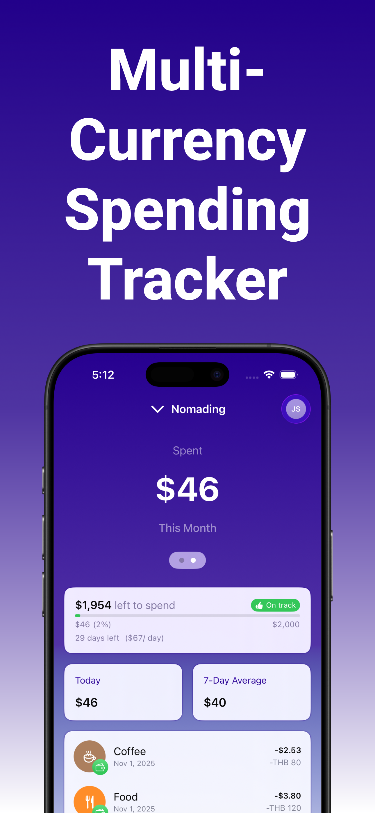 NomadExpenses - Main product screenshot demonstrating key features and user interface