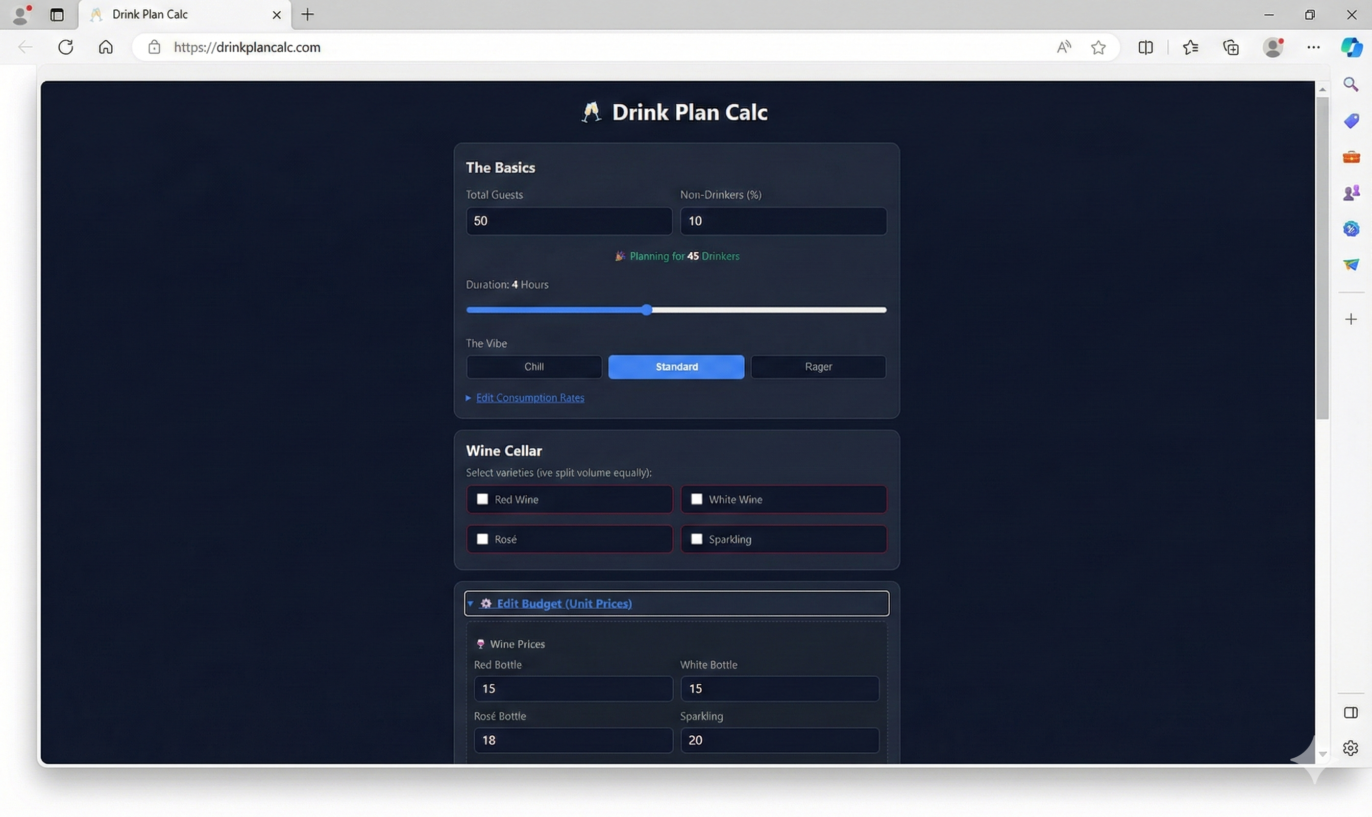 Drink Plan Calc - Screenshot 2 showing product features and functionality