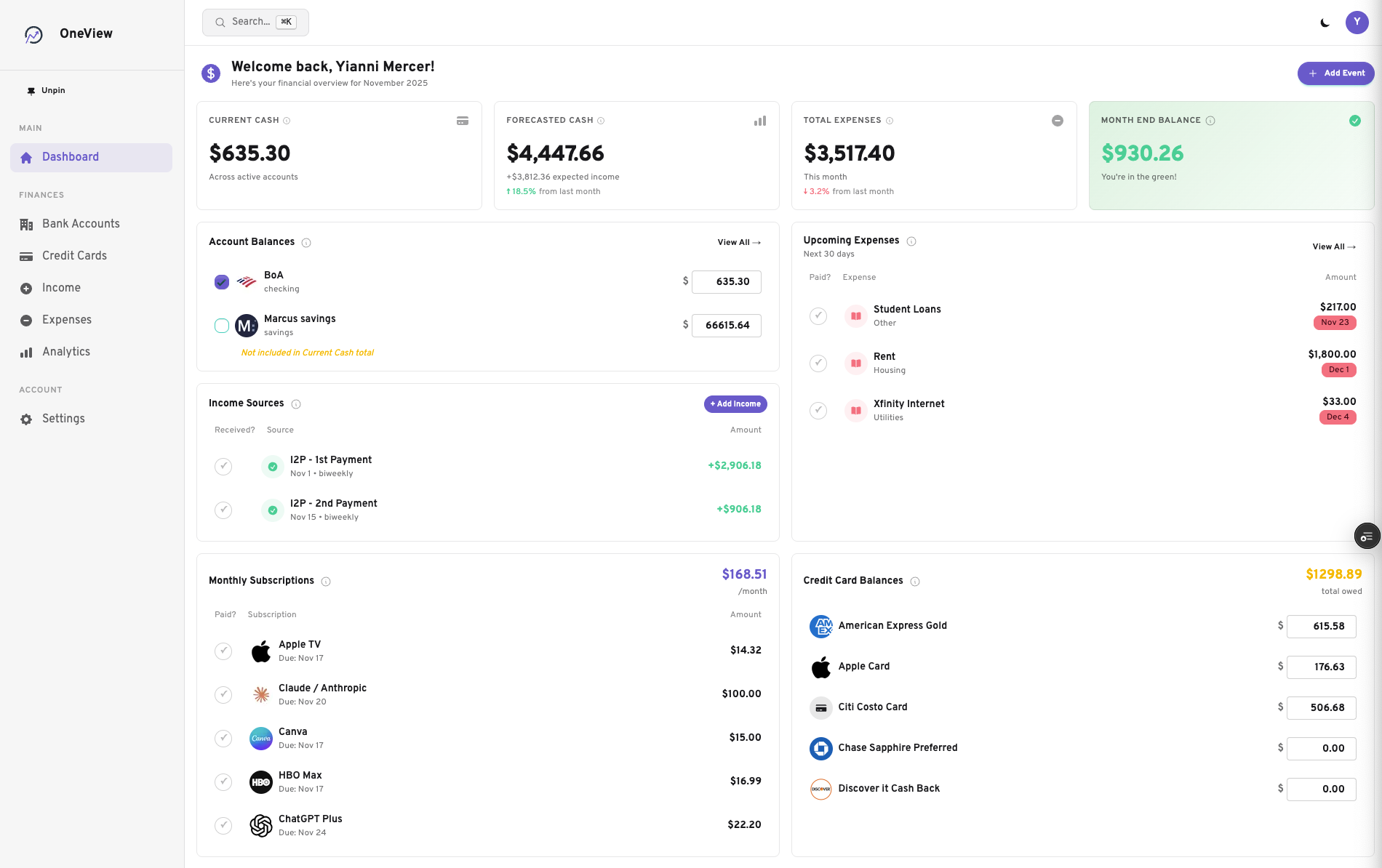 OneView - Main product screenshot demonstrating key features and user interface