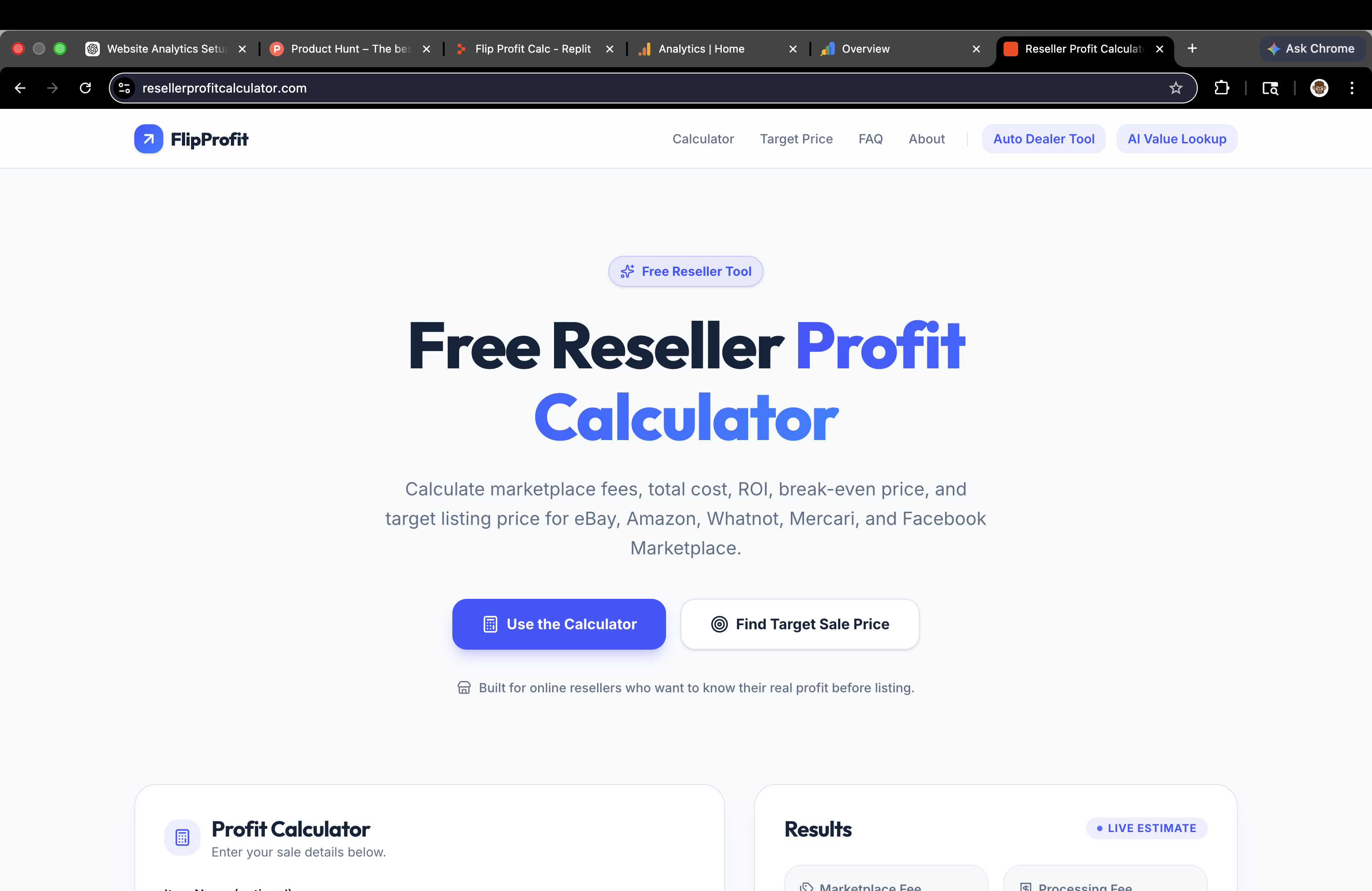 Reseller Profit Calculator - Main product screenshot demonstrating key features and user interface