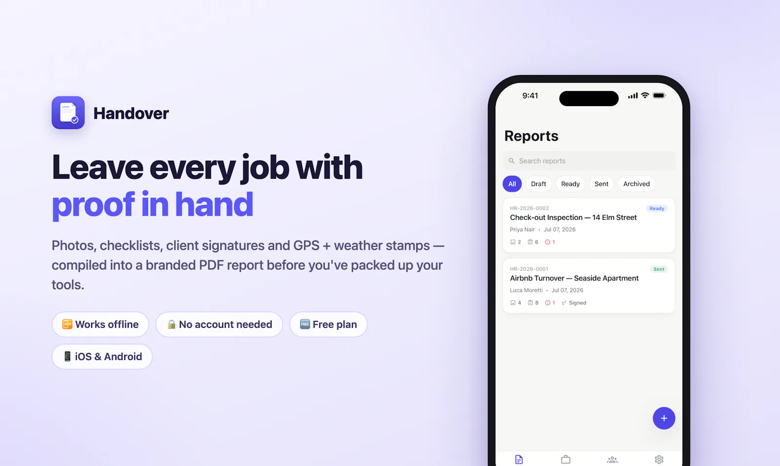 Handover — Proof of work in minutes screenshot 1