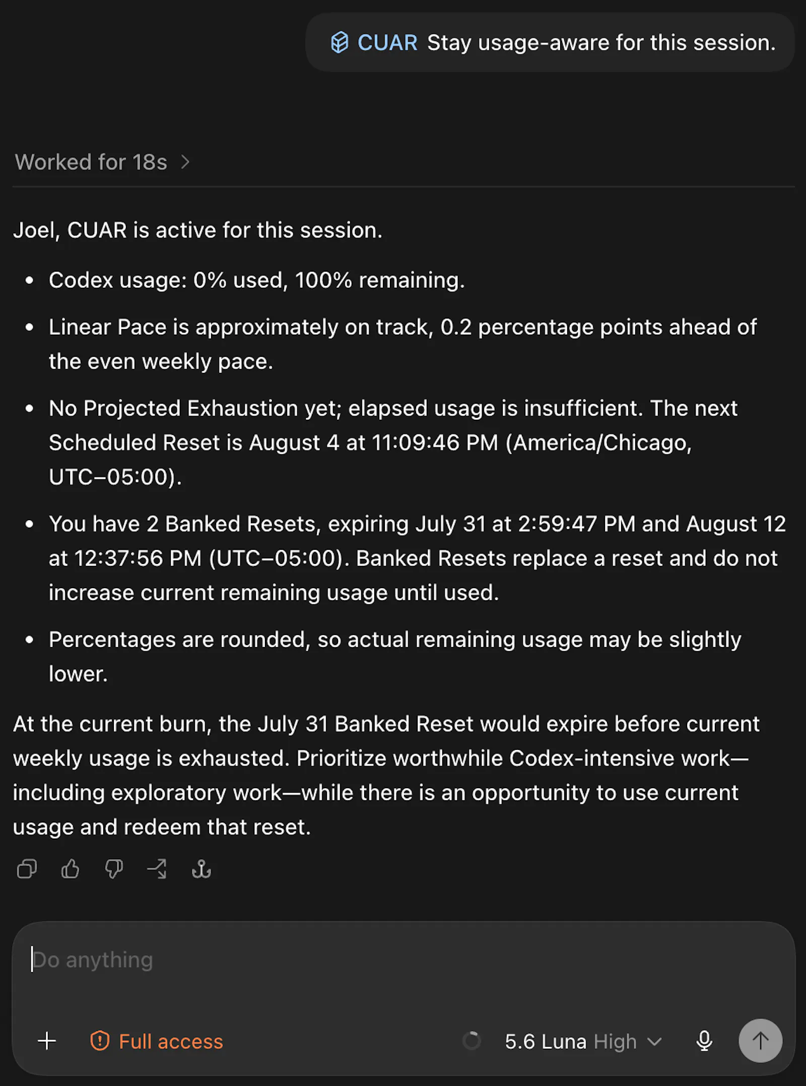 Codex Usage and Resets Plugin screenshot 5