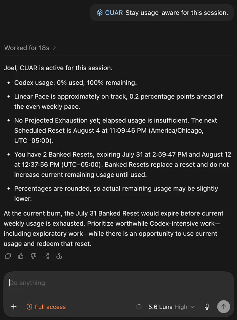 Codex Usage and Resets Plugin screenshot 5