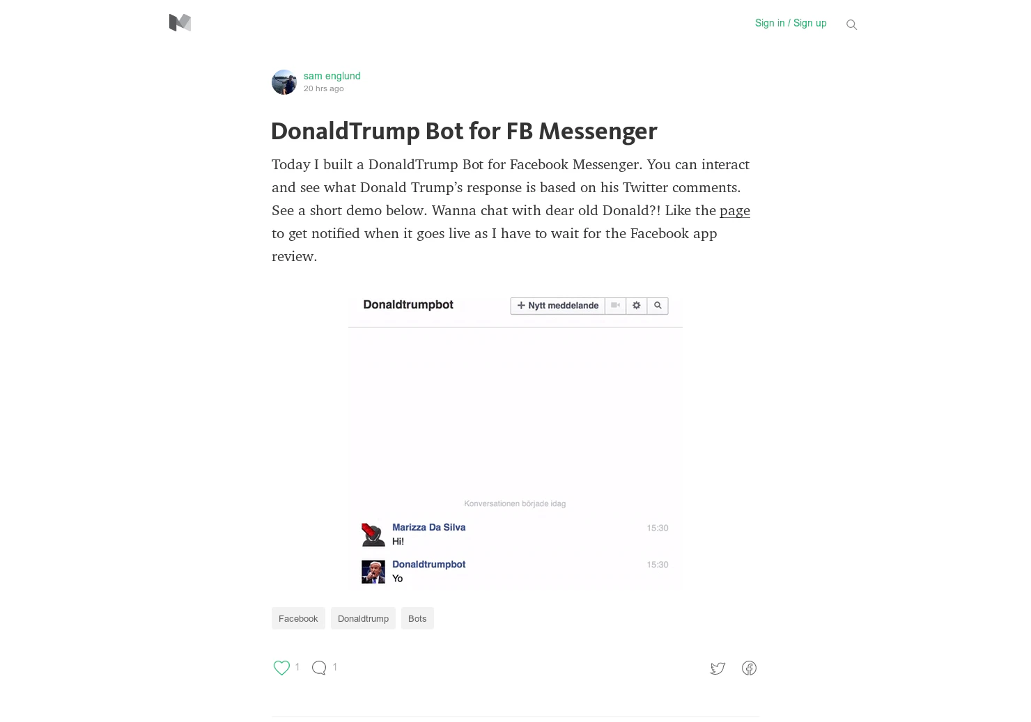 DonaldTrump Bot for FB Messenger (TBA)
