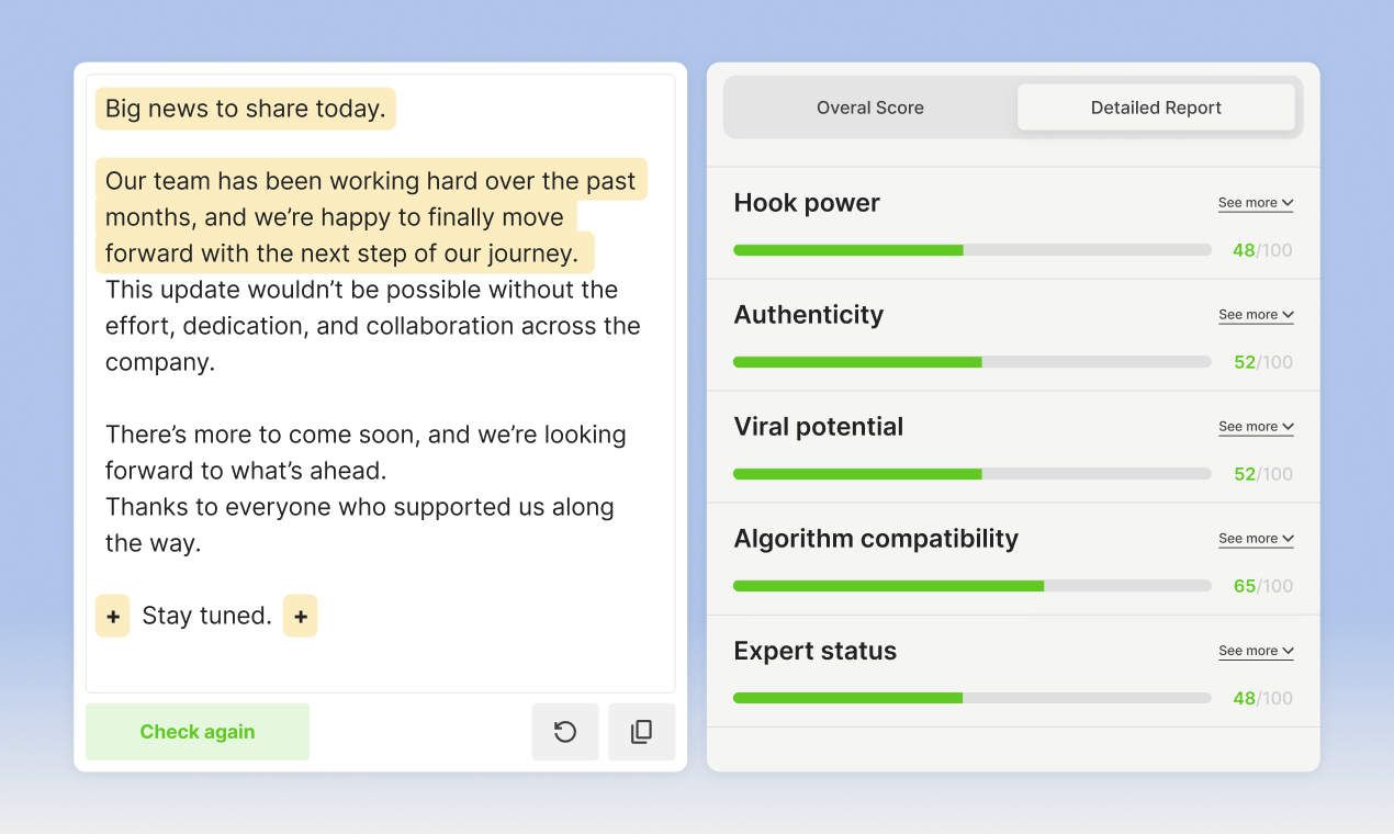 LinkedIn Post Quality Analyzer - Screenshot 3 showing product features and functionality