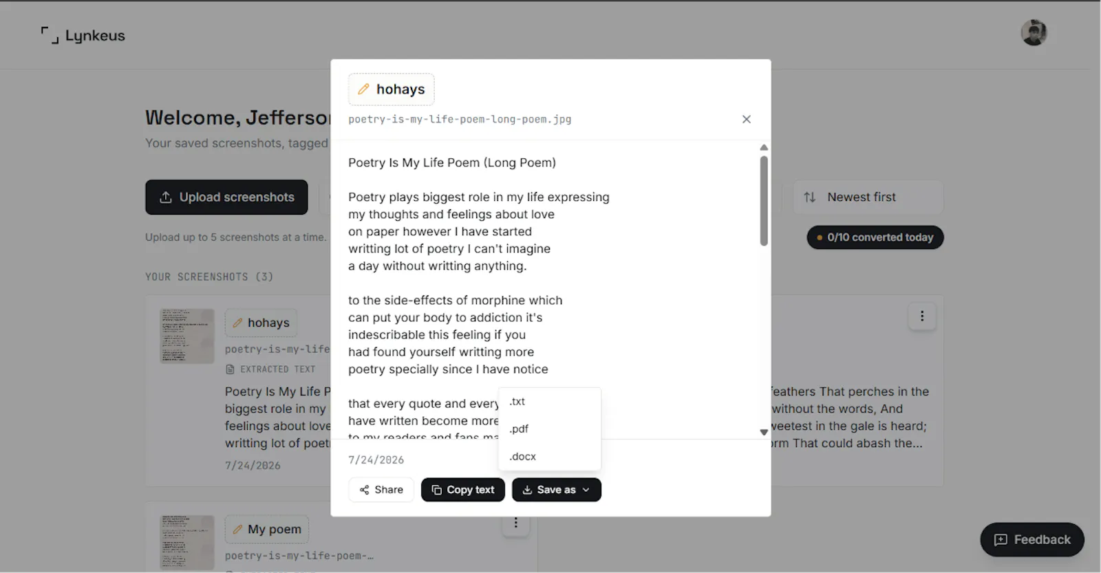 Lynkeus — Image to text, for screenshots screenshot 5