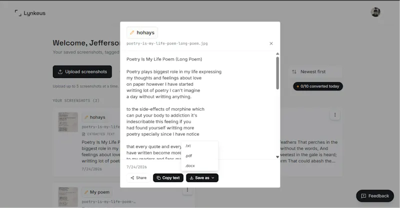 Lynkeus — Image to text, for screenshots screenshot 5