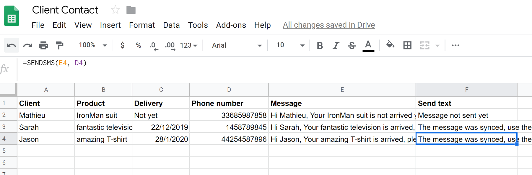 Send SMS from Google Sheets gallery image