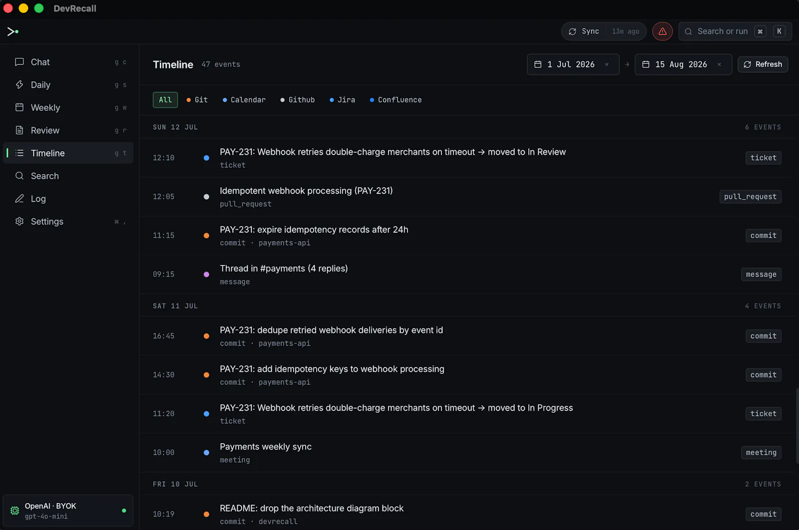 DevRecall screenshot 2