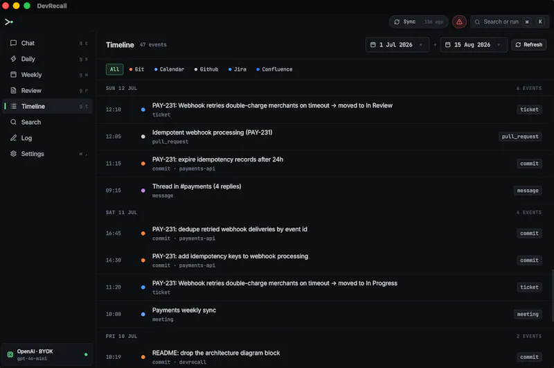 DevRecall screenshot 2