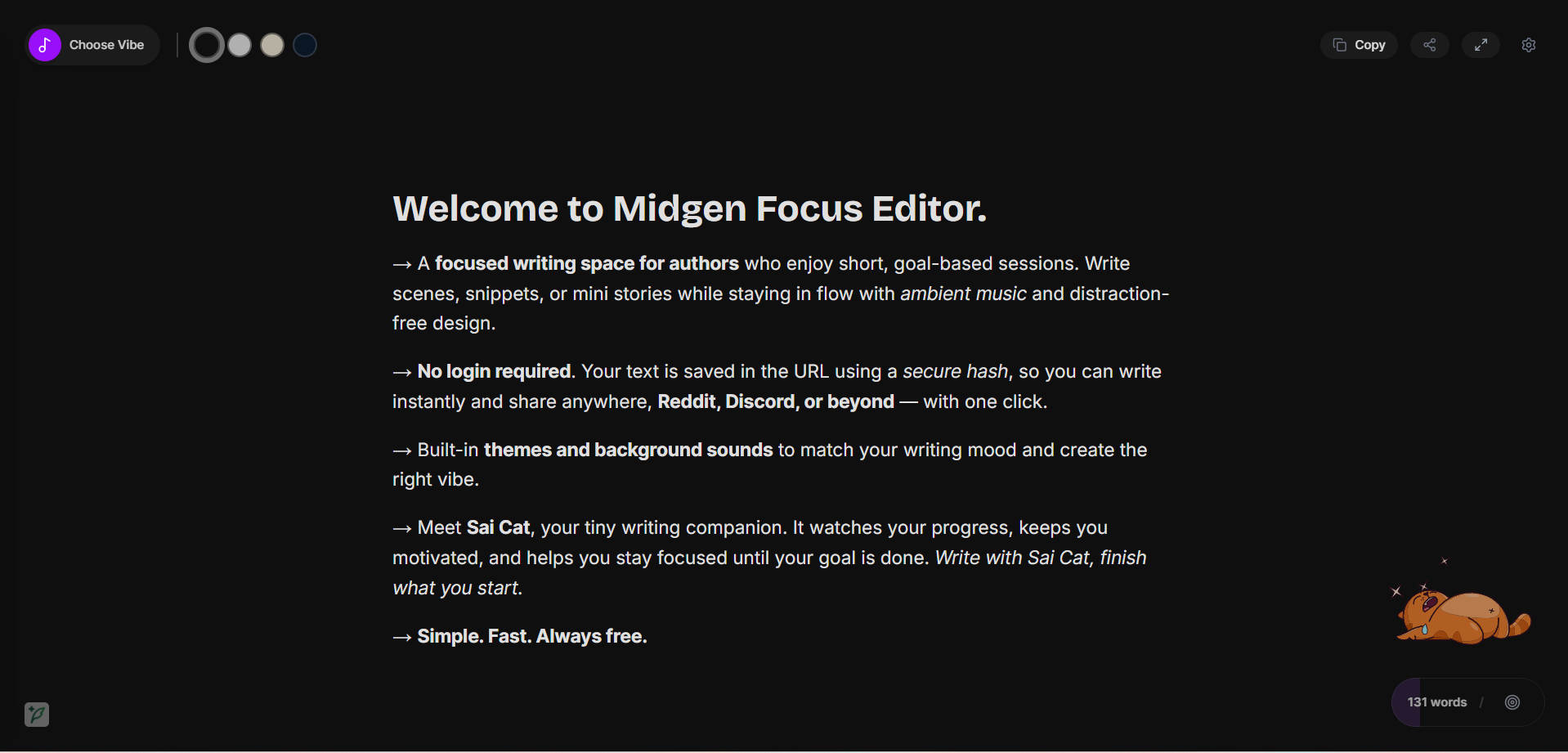 Midgen Focus Editor - Main product screenshot demonstrating key features and user interface