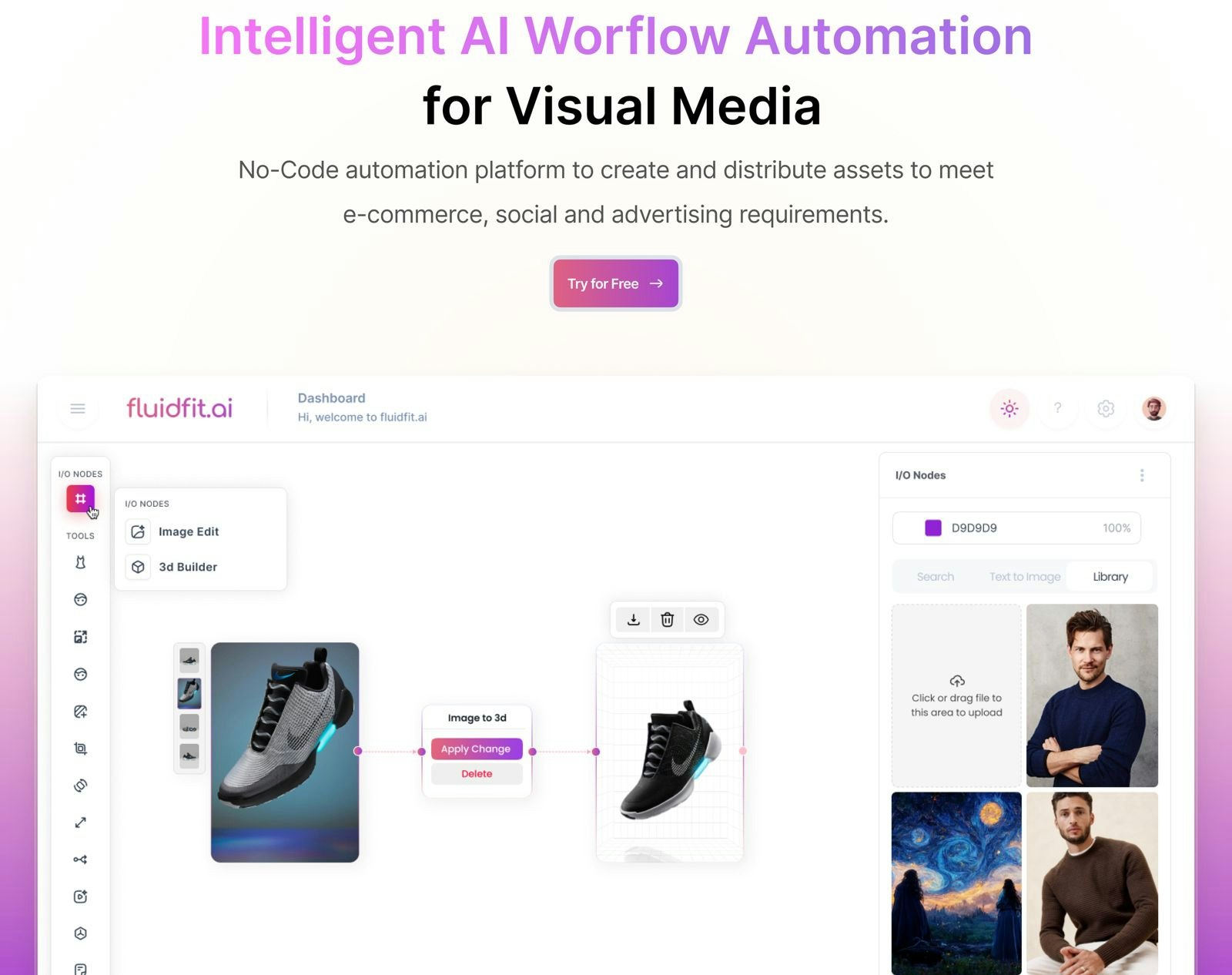 FluidFit.ai - Main product screenshot demonstrating key features and user interface