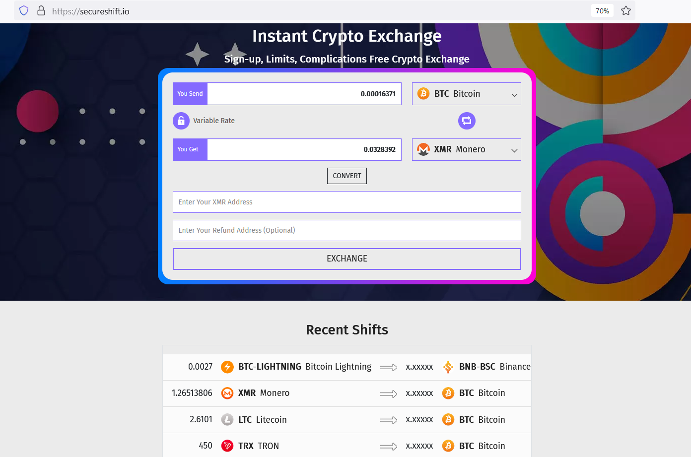 SecureShift - Instant cryptocurrency exchanger media 2
