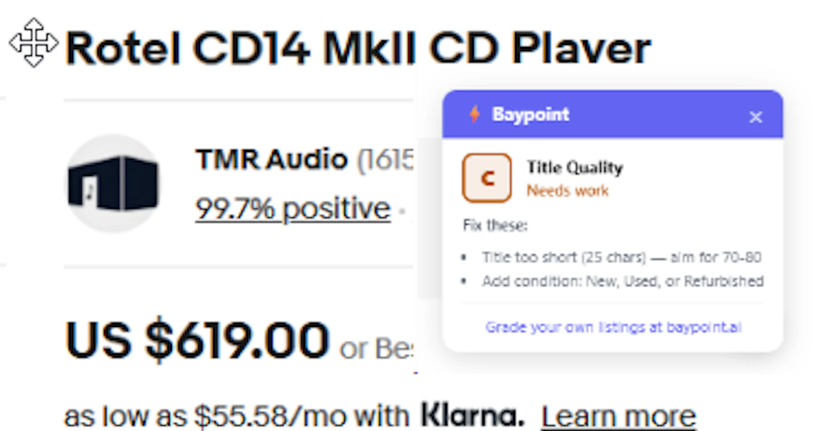 Baypoint ebay Listing Title Analyzer screenshot 5