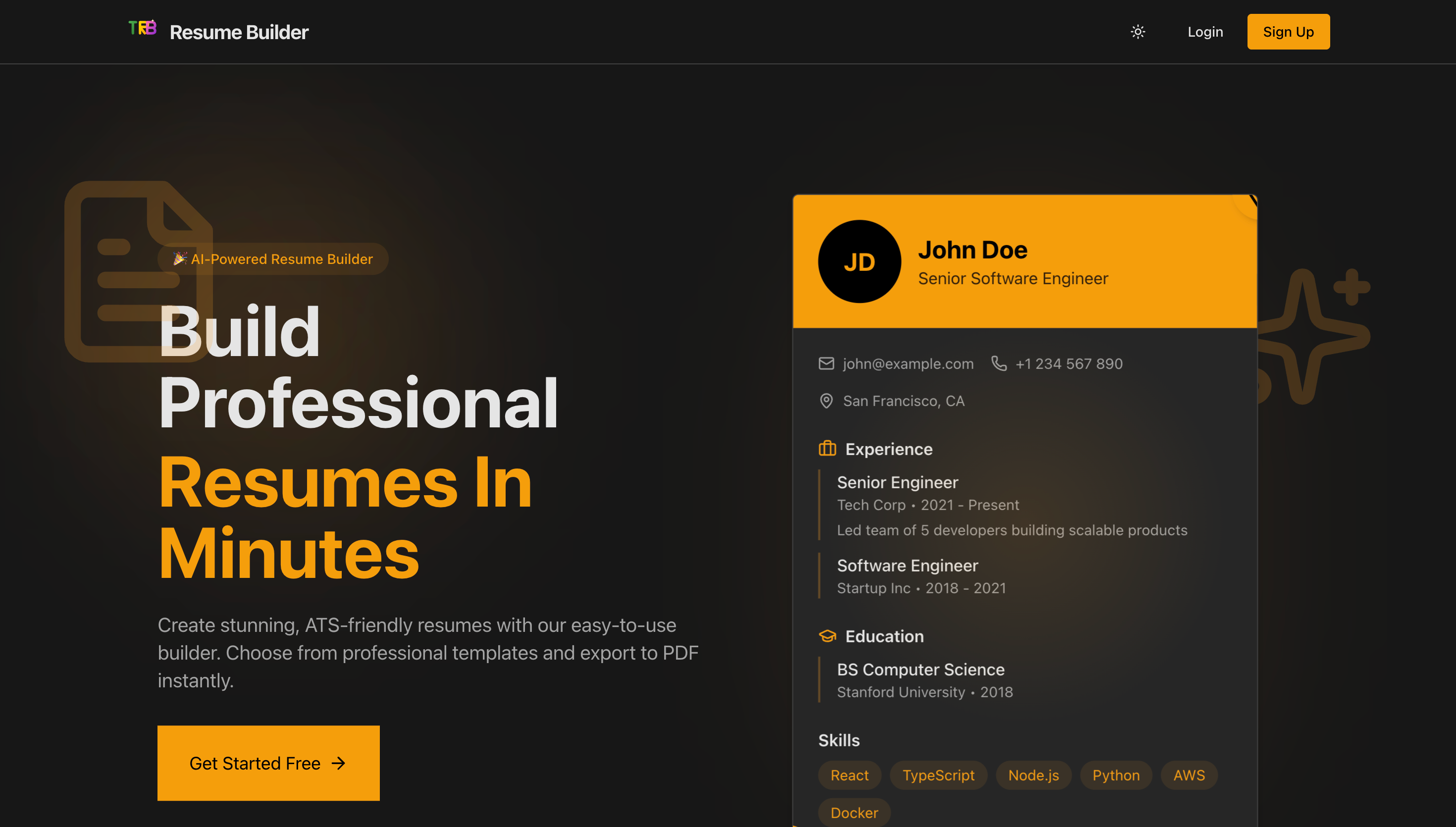 Resume Builder - Main product screenshot demonstrating key features and user interface