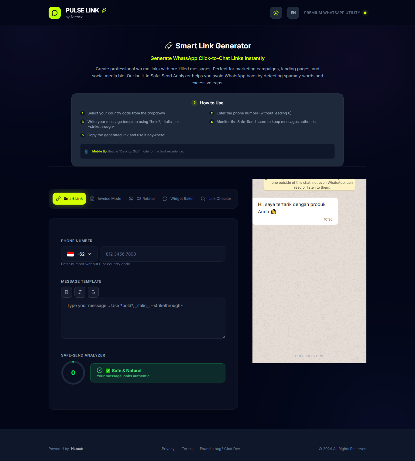 PULSE LINK - Main product screenshot demonstrating key features and user interface