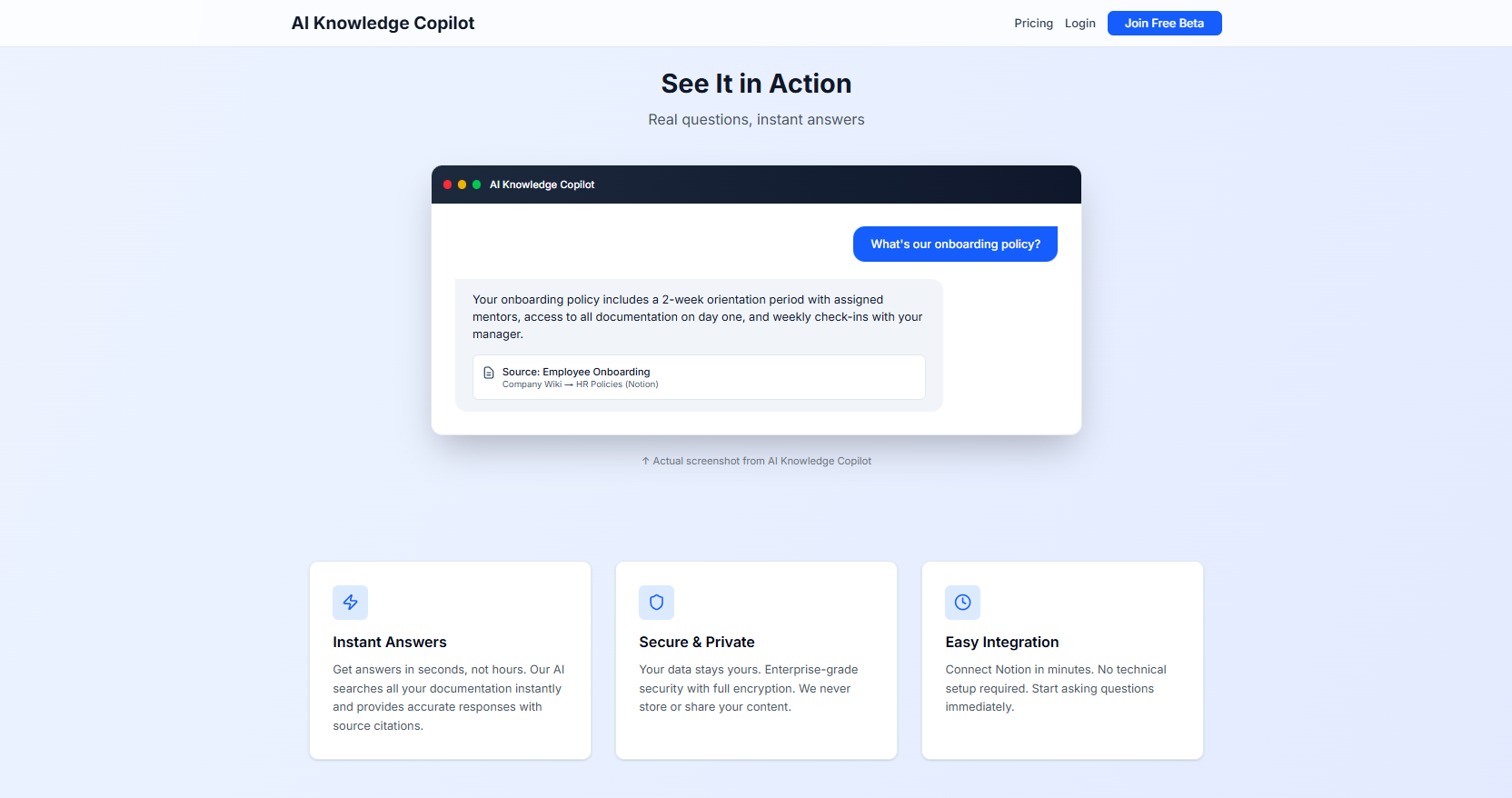 AI Knowledge Copilot - Screenshot 3 showing product features and functionality