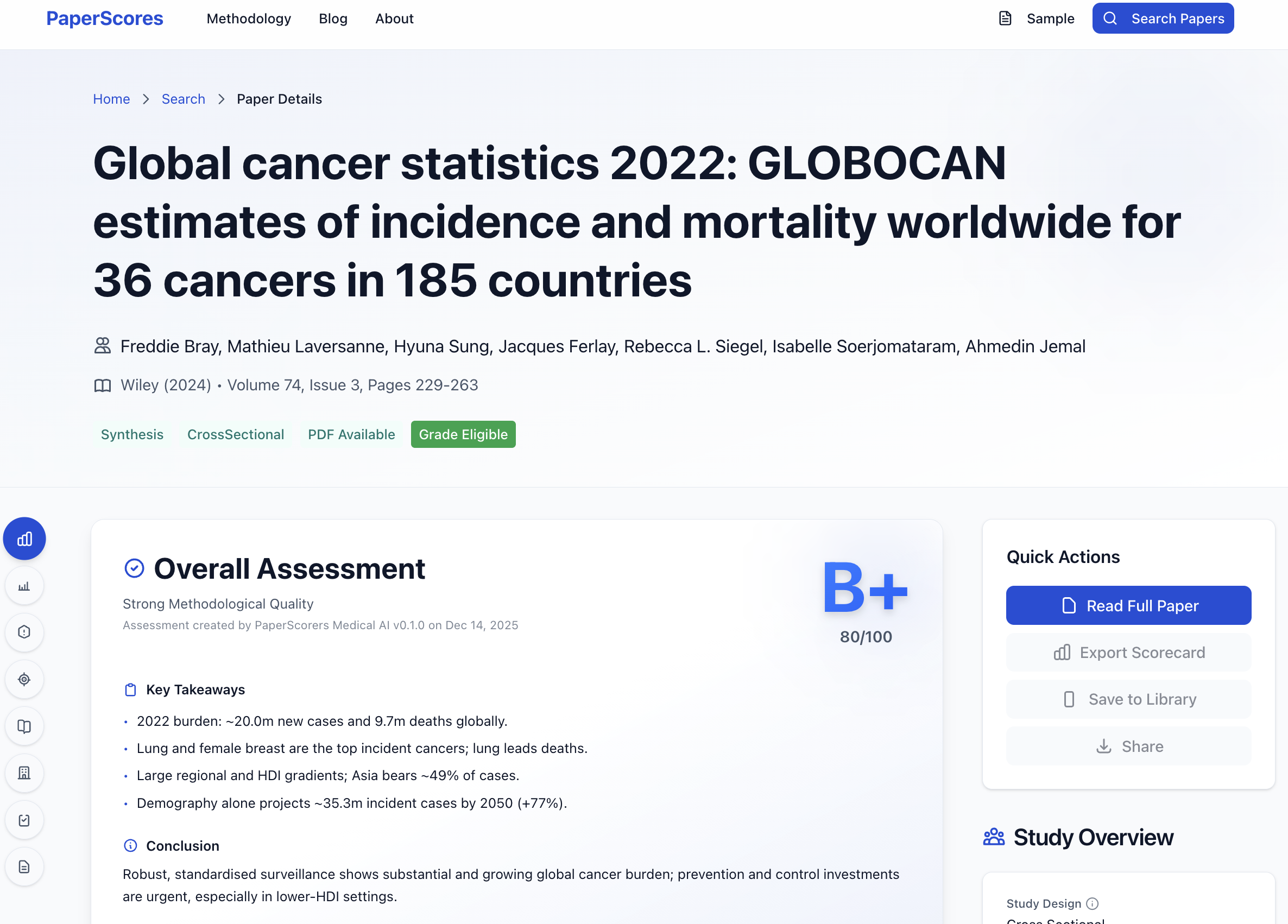 PaperScores - Grade Medical Research - Main product screenshot demonstrating key features and user interface