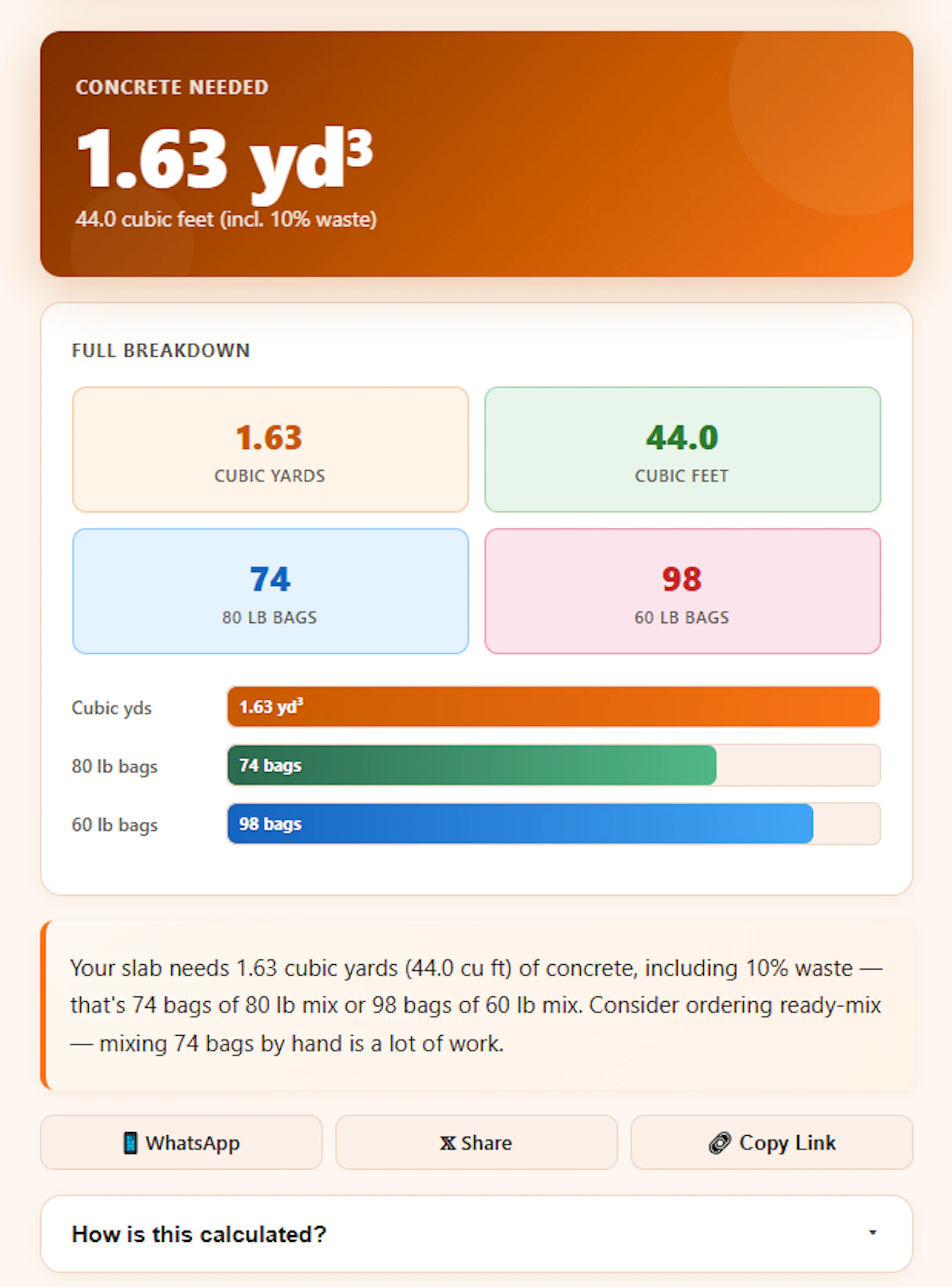Free Concrete Calculator - Cubic Yards screenshot 2