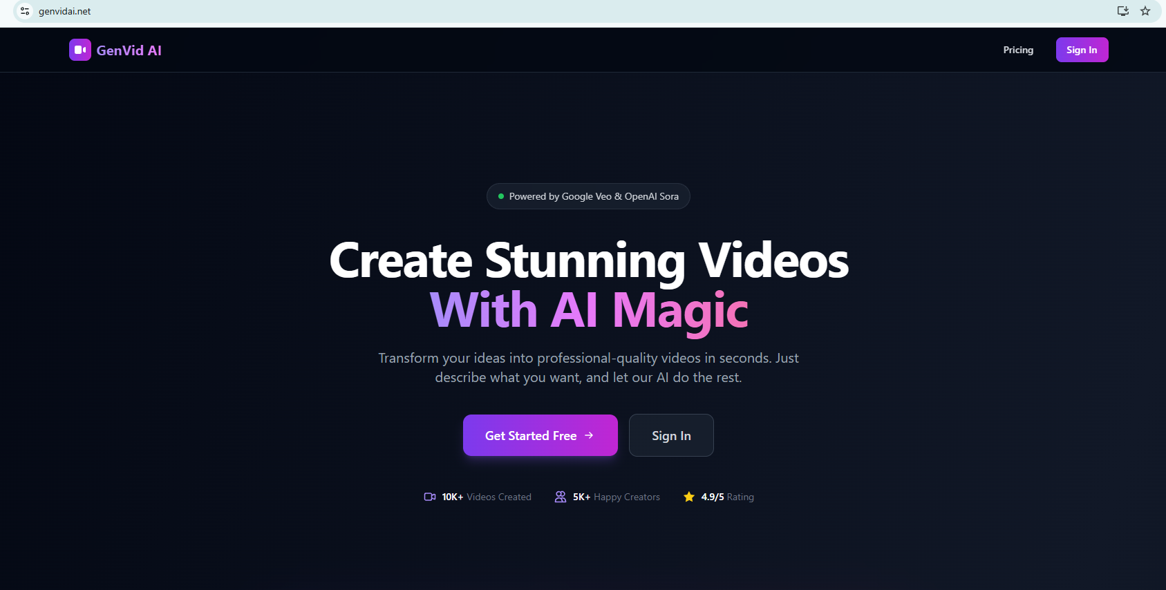 GenVid AI - AI Video Generator - Screenshot 2 showing product features and functionality